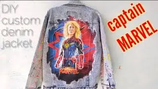 Painting Captain Marvel on Denim Jacket | Speed Art