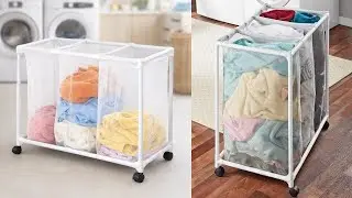 Cesto de Roupa Suja com Rodas 3 Divis&oacute;rias | Organize Sua Lavanderia