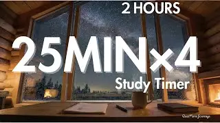 【北欧の星空・ピアノBGM・2時間ポモドーロ】25分×4 Study Timer｜Piano BGM Winter Retreat [4K]