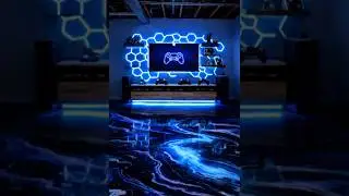 Neon Rift Gaming Room &ndash; Sci-Fi Epoxy Floor Concept (AI Visual)