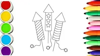Diwali fire crackers drawing, painting and coloring for kids and toddlers | Rocket drawing kids