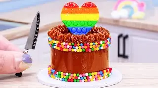 Mini Chocolate With Rainbow Heart Sprinkles Cake | Satisfying Mini Cake Decorating and ASMR