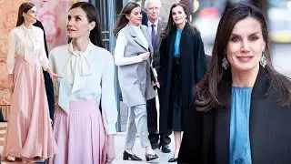 QUEEN LETIZIA COPY QUEEN RANIA STYLE, IN GREY LONG VEST, COMBINE AQUA BLOUSE AND LEATHER SKIRT