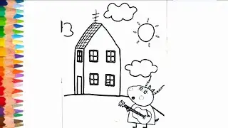 Peppa pig House drawing, Peppa pig Colouring sheets, easy drawing 