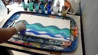 Acrylic pour swipe, beach scene using color shift paints