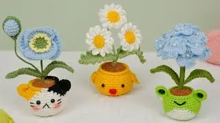 Cute Crochet Potted Plants: Cat, Chick, & Frog Flower Amigurumi | Crochet Pot plant | Cool Crochet 