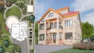 Residential design featuring bush-Hammered Stone Aesthetic in a lush green enviroment.