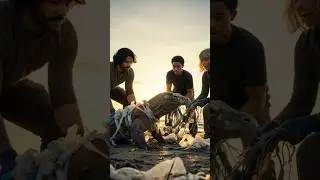 Komodo Dragon Freed From Plastic Waste on the Shore #shorts #animalrescue #love #foryou #animals #ai