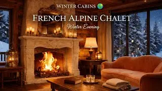 French Alpine Chalet Night ✨ Warm Vintage Winter Interior | Snowfall, Relax, Sleep (1 Hour)