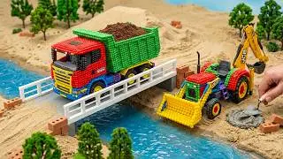 DIY Mini Tractor Road Roller & JCB 3cx Making Concrete Road Construction Project |Making Real Bridge