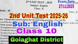 2nd Unit Test-2025 / English / Class 10 / 2nd Unit Test Class 10 English 2025 