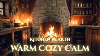 Kitchen Hearth at Night | Cozy Witch Cottage Firelight Ambience