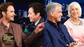Chris Pratt, Helen Mirren and Pierce Brosnan Try Jimmy's Homegrown Tomatoes | The Tonight Show