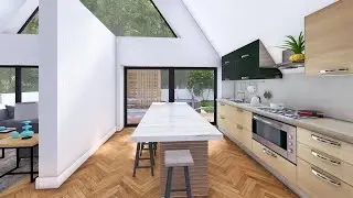 Casa de lemn tip a frame - 12 x 13 metri cu piscina si terasa tip pergola.