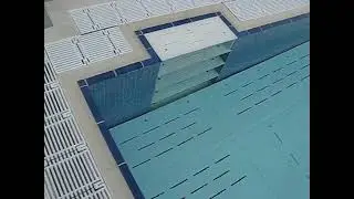 Moveable Pool Floor showing movement up and down and the capability to achieve a sloped surface