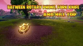 Search between rotary phone, fork-knife and hilltop house | Fortnite Season X week 5 challenges