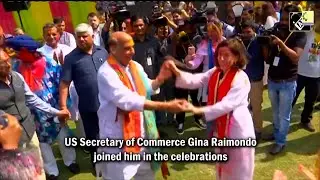 US Commerce Secretary Gina Raimondo takes part in Holi at Indian Defense Minister&rsquo;s residence