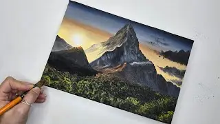 Easy way to paint a mountain sunset with acrylic color/easy painting 