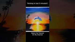 5 minutes Acrylic Painting #Beautiful Sunset Painting with Dolphin#short#49 #shorts