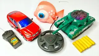 Unboxing RC BMW Car With Light and RC Military Tank and Electric Fish Toy 🐟🚗🪖