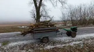 ВІДКРИТТЯ СЕЗОНУ МОТОБЛОКА ЗУБР/ ДВА ПРИЦЕПЧИКА ПОВНИХ ДРОВ ТОПОЛЯ