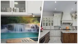 75 White Floor Kitchen With Glass-front Cabinets Design Ideas You'll Love ☆