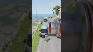 Cars & Ambulance Van vs Giant Pit Bollards Crash - BeamNG.drive