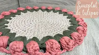 Sousplat Tulip из трикотажной пряжи/Пошаговый мастер-класс/Сусплат тюльпан мастер-класс