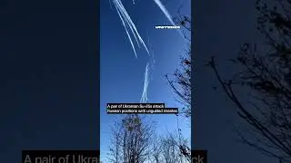 A pair of Ukrainian Su-25s attack Russian positions with unguided missiles #warinukraine