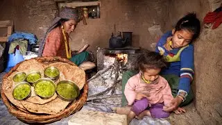 dharme's wife cooks nettle curry & bread  with her daughters || Rural Nepal ||