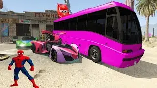 Spiderman Disney Cars Lightning McQueen Repair Intercity Bus Nursery Rhymes   Cartoon For Kids