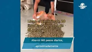 Mart&iacute;n ahorr&oacute; monedas de 10 pesos por dos a&ntilde;os en un garraf&oacute;n de agua y esto fue lo que junt&oacute;