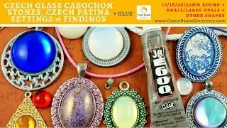 CABOCHON Stones, Czech Patina Settings & Findings Czech Glass
