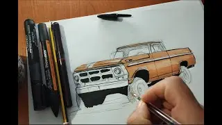 How I Drew a Realistic 1971 Ford F250 | Pencil, Markers & Ballpoint Pen Tutorial