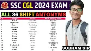All Antonyms || Asked In SSC CGL 2024 || All 36 Shifts Ans Key Solution By Subham Sir ||#ssccgl2024