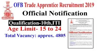 Ordnance Factory Board Recruitment 2019 / OFB Trade Apprentice Online Form 2019/ OFB Notification