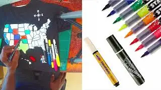 Fabric markers test.Stained by Sharpie, Marvy uchida and Deco Fabric on  screen printed white base