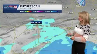 First round of snow moving out, second round visible on Kansas City radar