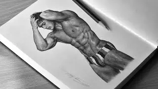 Drawing a realistic male body using pencils.