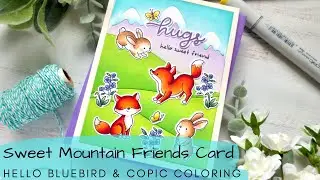 Sweet Mountain Friends Card | Hello Bluebird | Copic Coloring + Scene Building with Dies