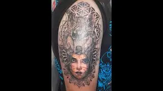 Wolf and Girl, with Geometric, Tattoo