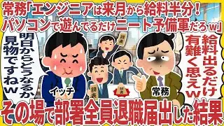 常務「エンジニアは来月から給料半分！パソコンで遊んでるだけニート予備軍だろw」 → その場で部署全員退職届出した結果【2ch仕事スレ】