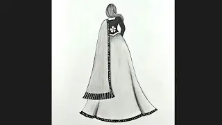 Dress drawing on a girl | Girl drawing easy step by step | Drawing for beginners #lehengadrawing 