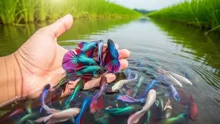 Hand Catching a Vibrant Betta Fish