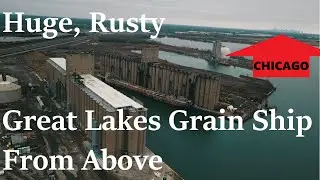 Drone Footage | Agriculture | Great Lakes | Old Rusty Boat Docked at Grain Elevator South of Chicago