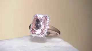 Elongated Cushion Cut Morganite & Diamond Ring 14K Gold on QVC