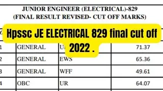 HPSSC JE ELECTRICAL 829 FINAL CUTT OF 2022 || #hpssc #hpsssb #electricalengineer #hpje #electrical