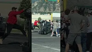 Car flips - man stuck inside. Yeah.  #crash #flip #stuckinside