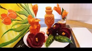 Sweet Potato  Flower Vase Carving  ideas | How to carve Beetroot Rose Flower |food art work