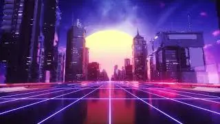 Futuristic city with endless road at sunset time synthwave  || Free Graphics || VJ Loops